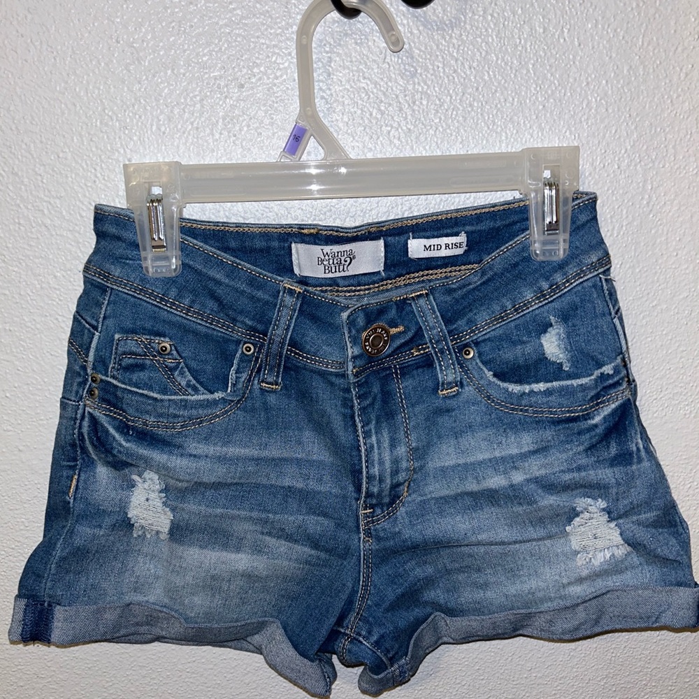 Mid Rise Distressed Jean Shorts